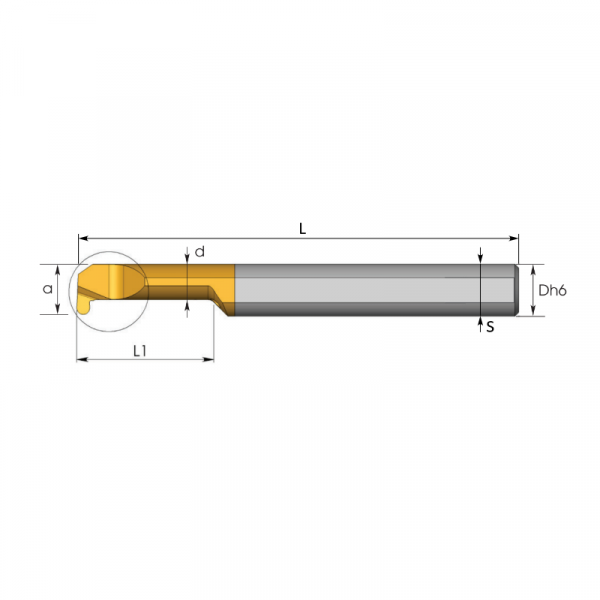 Мини-резец BR-06106025L Dh6=6 с полным радиусом для внутреннего профилирования
