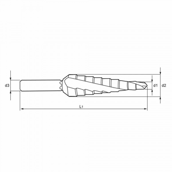 Сверло ступенчатое по металлу Ruko 4-30мм HSS-G 14ступ. L=100мм d=1/4" 101052H